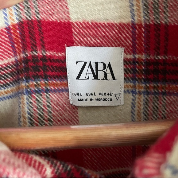EUC Zara Men's Red and Black Plaid Flannel Button Down Shirt Shacket, Large - Picture 9 of 14